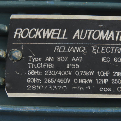 Reliance Type AM 80Z AA2 1.2Hp Electric Motor 250-277/440-480V  3Ph 3370RPM