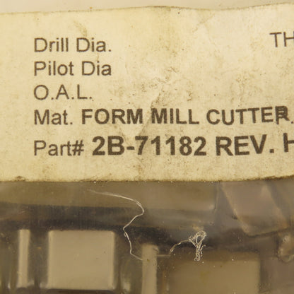 Wetmore 2B-71182 Hobbing Form Mill Cutters Set 1 Lot Of 4