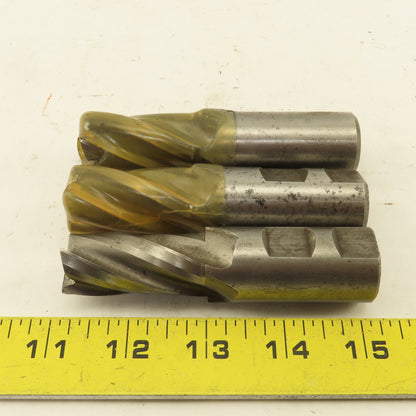 0.825" 4 Flute High Speed Steel End Mill 1-3/4" LOC 1" Shank 4" OAL Lot of 3