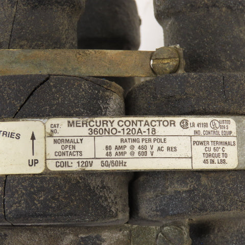 Mercury Displacement 360NO-120A-18 Mercury Contactor 480V 60A 120V Coil
