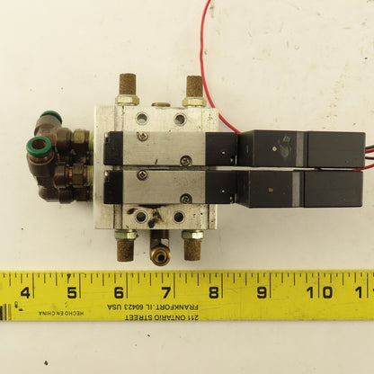 Ingersoll Rand ARO Sierra S5SS9D-1 2 Hydraulic Solenoid Valves W/Manifold Block