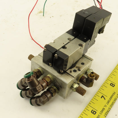Ingersoll Rand ARO Sierra S5SS9D-1 2 Hydraulic Solenoid Valves W/Manifold Block