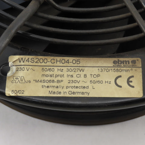 EBM W4S200-CH04-05 Cabinet Cooling Fan 230V 50/60Hz 11" 1370/1580 RPM