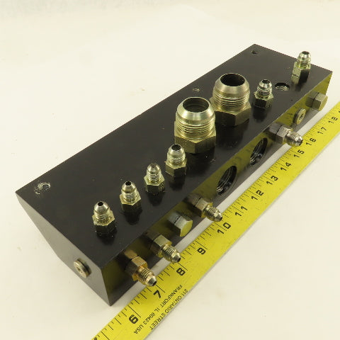 Aluminum Fluid Manifold Block 18 Isolated 90° Ports 13"