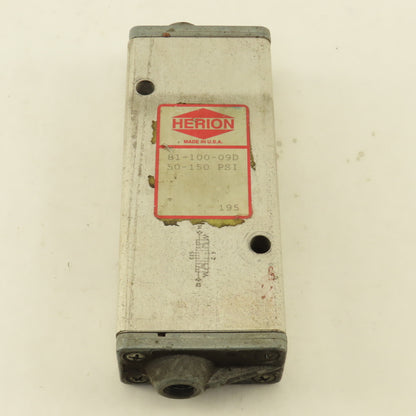 Herion 81-100-09D 5/3  Position Directional Pneumatic Valve Air Pilot 1/4" NPT
