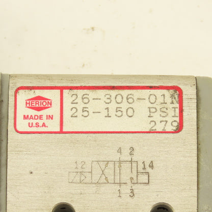 Herion 26-306-01N 3/2 Pneumatic Solenoid Air Assist Valve 24VDC Coil