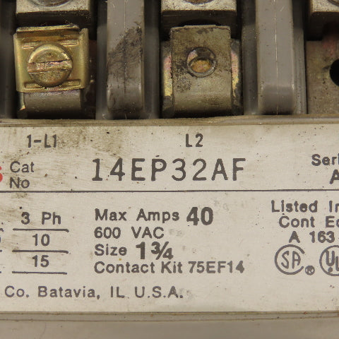 Furnas 14EP32AF 600VAC 40A NEMA Size 1-3/4 Motor Starter W/ Overloads