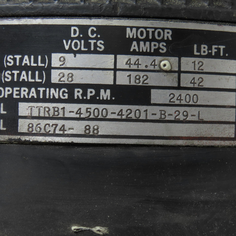 Kearney & Trecker TTRB1-4500-4201-B-29-L DC Motor 9/28V 2400RPM W/ Brake