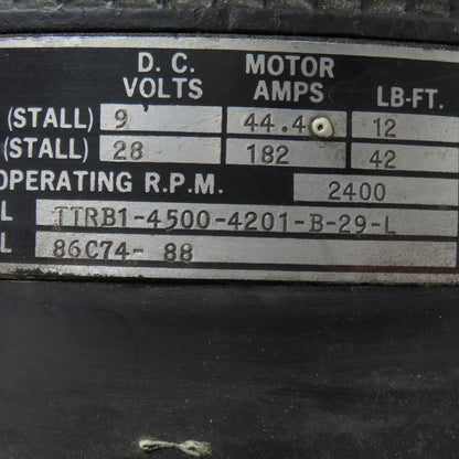 Kearney & Trecker TTRB1-4500-4201-B-29-L DC Motor 9/28V 2400RPM W/ Brake
