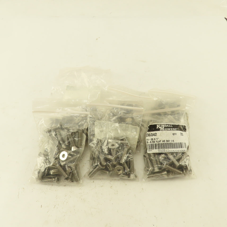 Kimball Midwest 1/4"-20 x 1" SS Flat Head Socket Cap Screw Bolt Lot Of 150