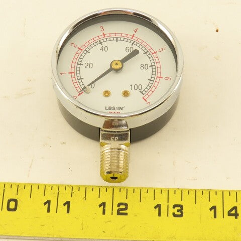 Binks 83-1355 2-1/2" Air Pressure Gauge 0-100PSI 1/4" NPT Bottom Port