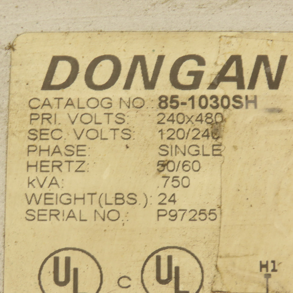 Dongan 85-1030SH 240/480V Pri .750kVA 120/240V Sec. Single Phase Transformer 1Ph