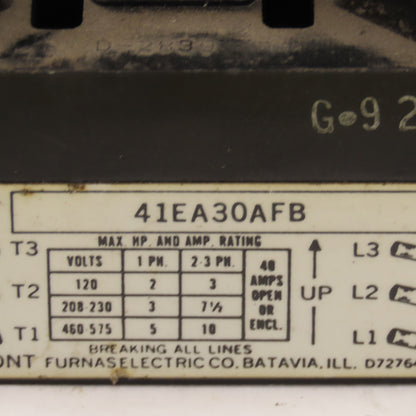 Furnas 41EA30AFB 600V 10Hp Contactor 110/120V Coil