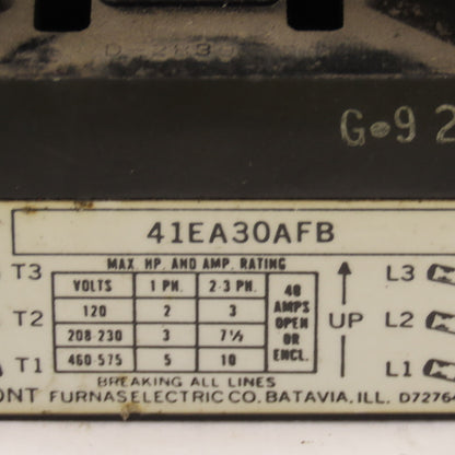 Furnas 41EA30AFB 600V 10Hp Contactor 110/120V Coil