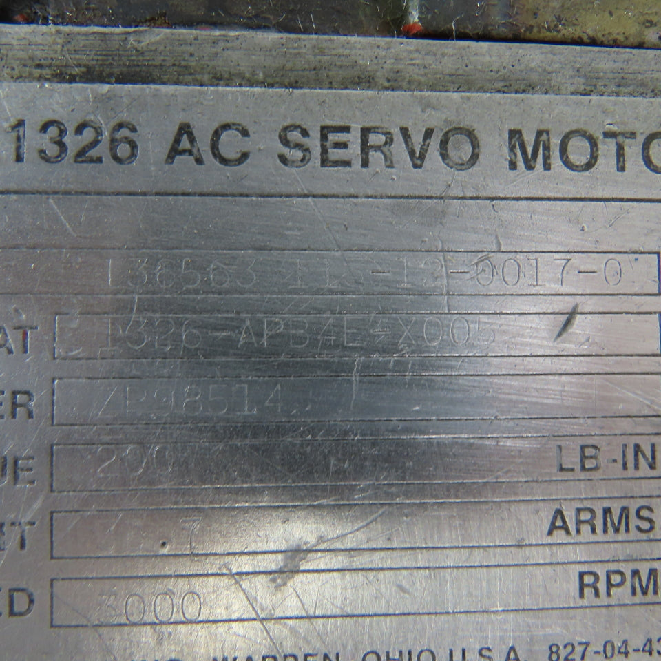 Allen Bradley 1326-APB4E-X005 Servo Motor 3000RPM 35.7 ARMS 200 Torque