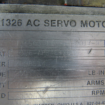 Allen Bradley 1326-APB4E-X005 Servo Motor 3000RPM 35.7 ARMS 200 Torque