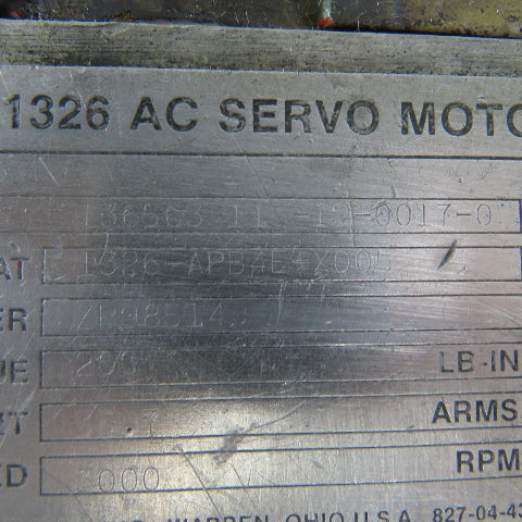 Allen Bradley 1326-APB4E-X005 Servo Motor 3000RPM 35.7 ARMS 200 Torque