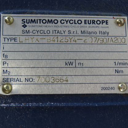 Sumitomo Cyclo LHYX-B4125Y4-207/90/A200 Right Angle Gear Reducer 207:1 Ratio