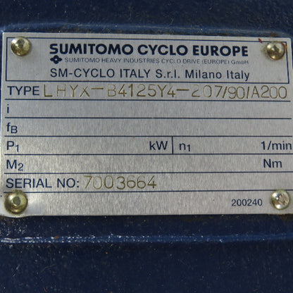 Sumitomo Cyclo LHYX-B4125Y4-207/90/A200 Right Angle Gear Reducer 207:1 Ratio