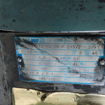Elmo RA 112 MA 28F 215/2-309 4.8kW 3480RPM 380/220V 60Hz AC Motor