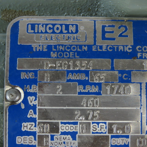 Lincoln Electric D-EG1354 2Hp Electric Motor 460V 3Ph 184 Frame 1740RPM