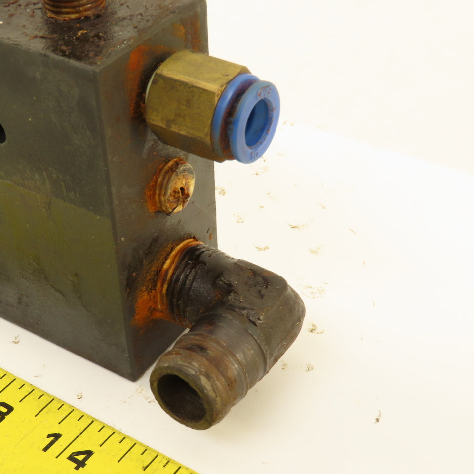 Steel Manifold Block 6 Port Right Angle Flow Pattern 1/2" 1/4" Ports