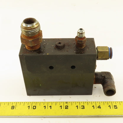 Steel Manifold Block 6 Port Right Angle Flow Pattern 1/2" 1/4" Ports