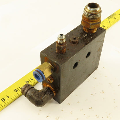 Steel Manifold Block 6 Port Right Angle Flow Pattern 1/2" 1/4" Ports