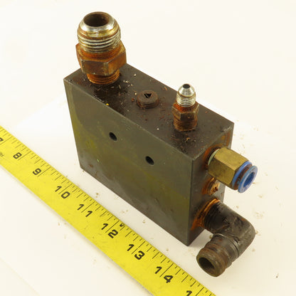 Steel Manifold Block 6 Port Right Angle Flow Pattern 1/2" 1/4" Ports