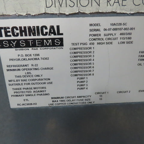 Technical Systems Three Fan Condenser Unit 1Hp 460V 3PH 60Hz
