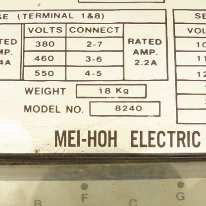 Mei-Hoh Model 8240 190-550V Pri 1.1kVa 100/30V Sec. Multitap 1Ph Transformer