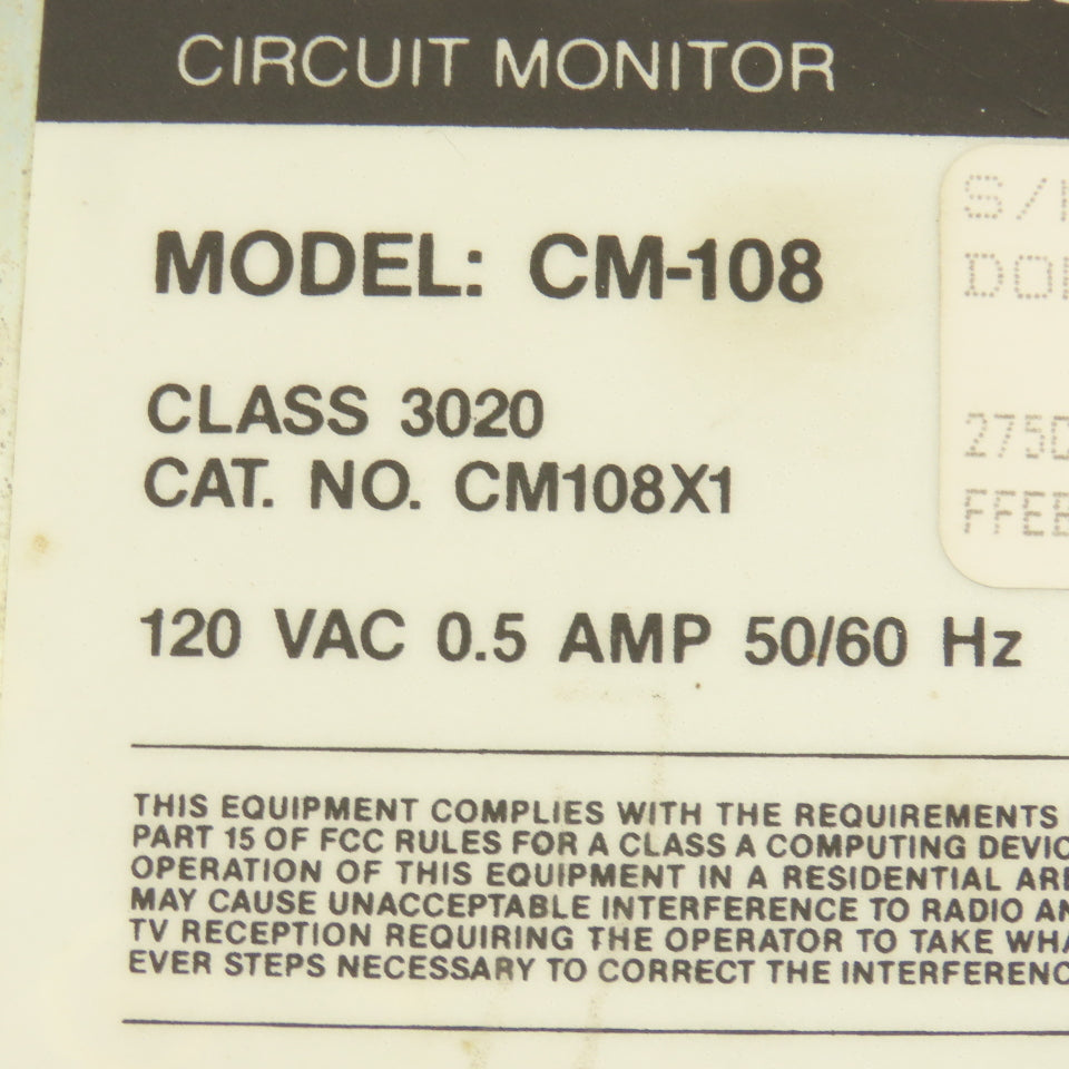 Square D CM108X1 PowerLogic Circuit Monitor 120VAC