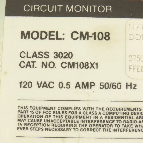Square D CM108X1 PowerLogic Circuit Monitor 120VAC