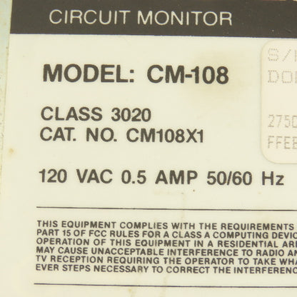 Square D CM108X1 PowerLogic Circuit Monitor 120VAC