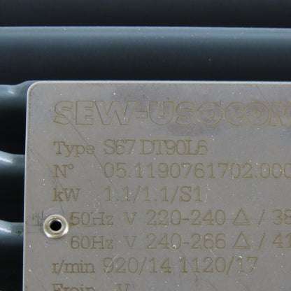 SEW USOCOME S67DT 6 17RPM Output 230/460V Gear Motor 208-230/460V