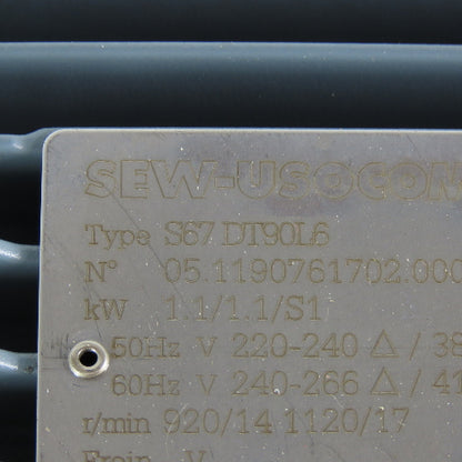 SEW USOCOME S67DT 6 17RPM Output 230/460V Gear Motor 208-230/460V