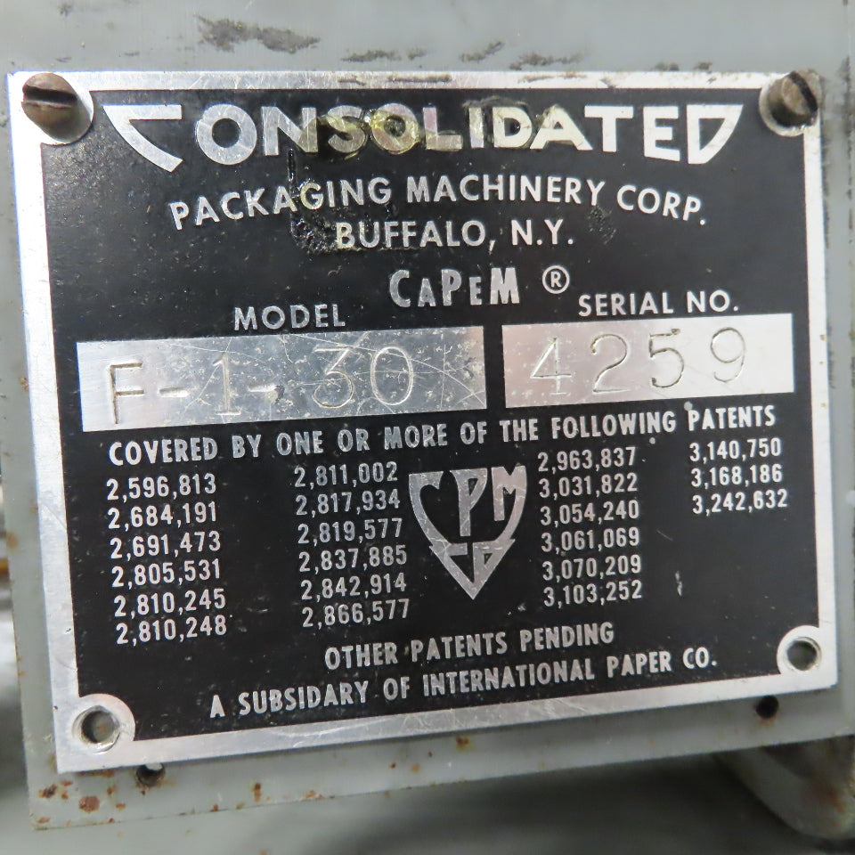 Consolidated Packaging F-1-30 Capem 30" Centrifugal Cap Sorter Feeder 480V 3Ph