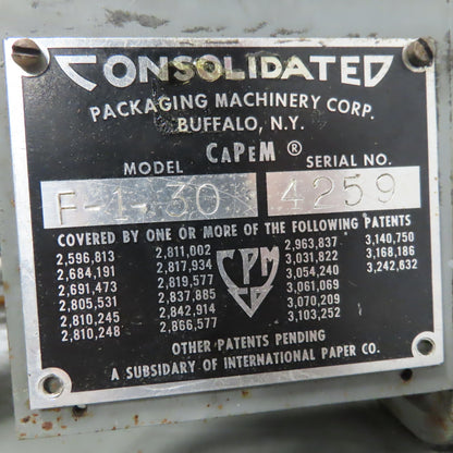Consolidated Packaging F-1-30 Capem 30" Centrifugal Cap Sorter Feeder 480V 3Ph
