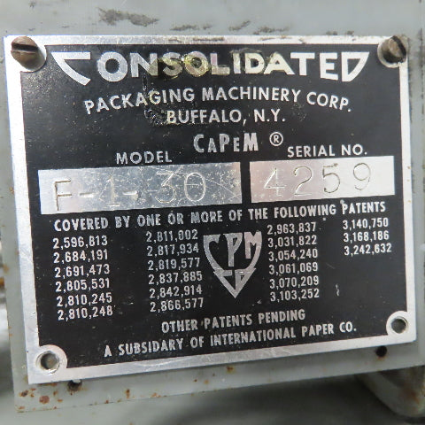 Consolidated Packaging F-1-30 Capem 30" Centrifugal Cap Sorter Feeder 480V 3Ph