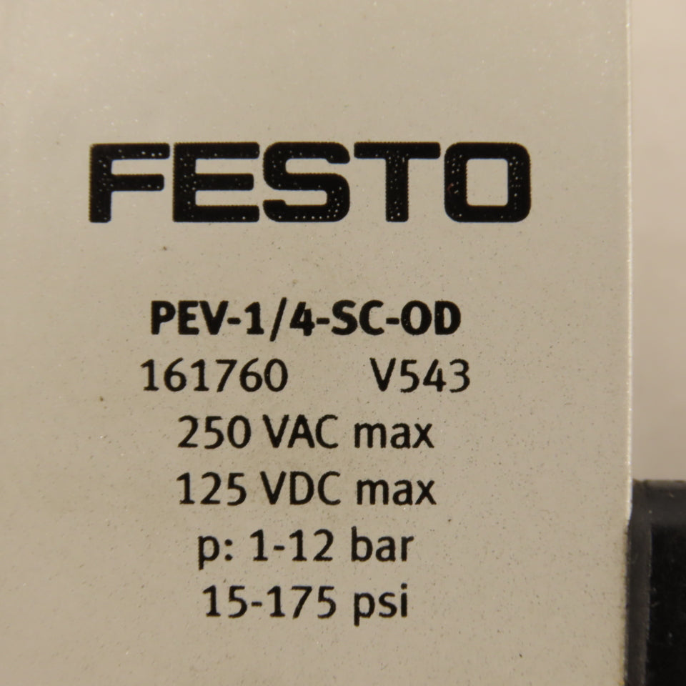 Festo PEV-1/4-SC-0D 161760 Pressure Switch 15-175PSI 250VAC