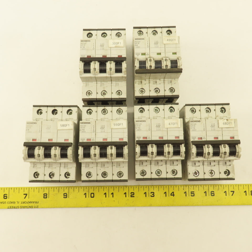 Siemens 5SY43 3 Pole 400V Circuit Breaker C6, C16, C13, C10, C8 Lot Of 6