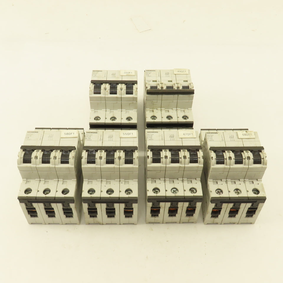 Siemens 5SY43 3 Pole 400V Circuit Breaker C6, C16, C13, C10, C8 Lot Of 6