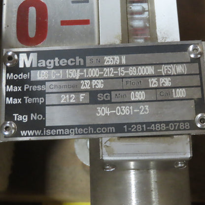 Magtech Model LG6C-1 #150 1.00-212-15-69.000IN-(FS)(WN) Liquid Level Gauge 69"