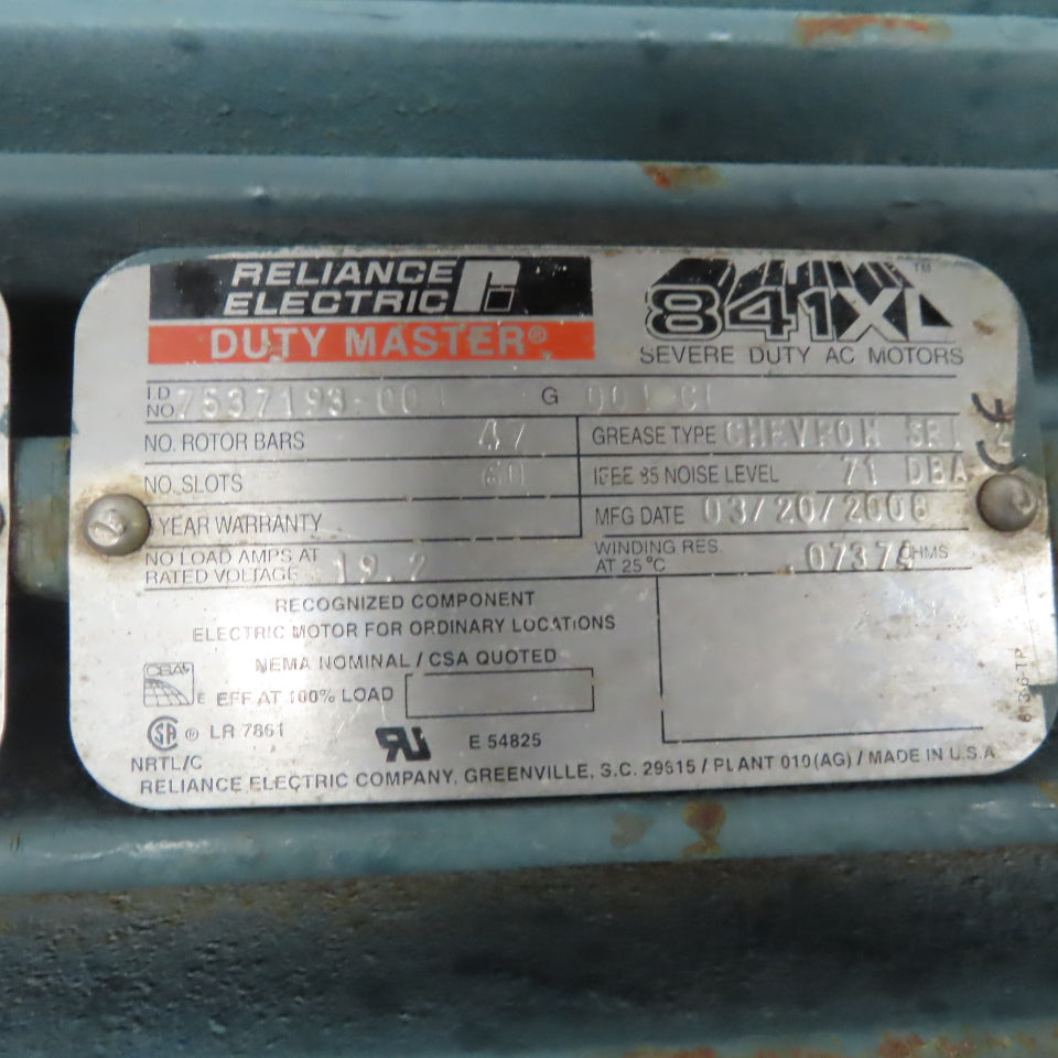 Reliance XEX 841XL 75Hp Electric Motor Severe Duty 480V 3Ph 405HP Frame 1785RPM