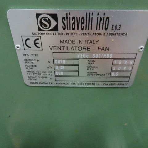 Stiavelli irio YTGc50I/RDO 8.6KW 3080RPM Fan Blower 460V 3PH