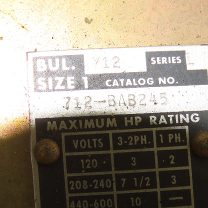 Allen Bradley 712-BAB245 600V 3Ph 10Hp MAX Combination Starter Disconnect 120V