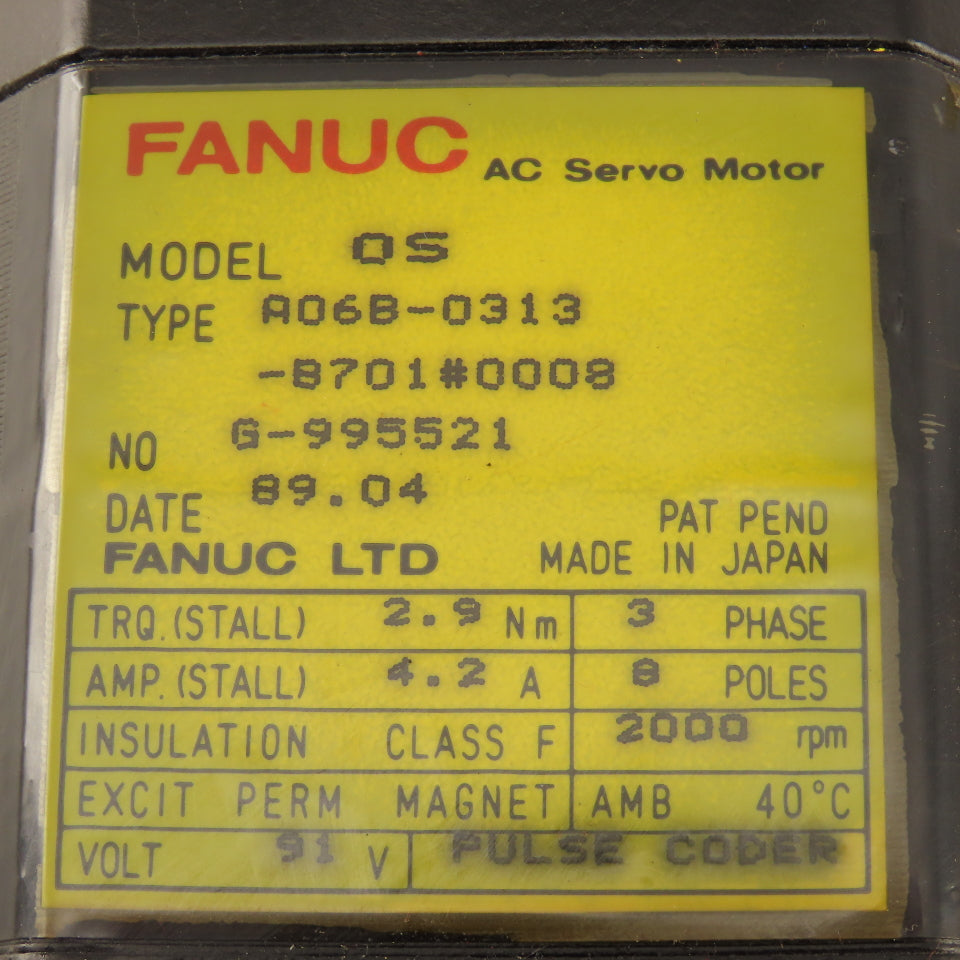 Fanuc A06B-0313-B701 2000RPM 91V AC Servo Motor 2000RPM Brake Pulse Coder