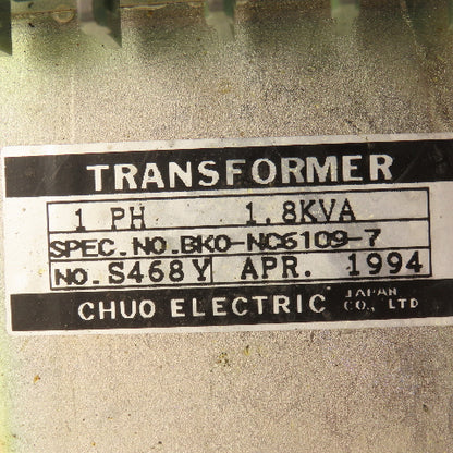 Chuo Electric BK0-NC6109-7 1Ph 1.8kVa Transformer