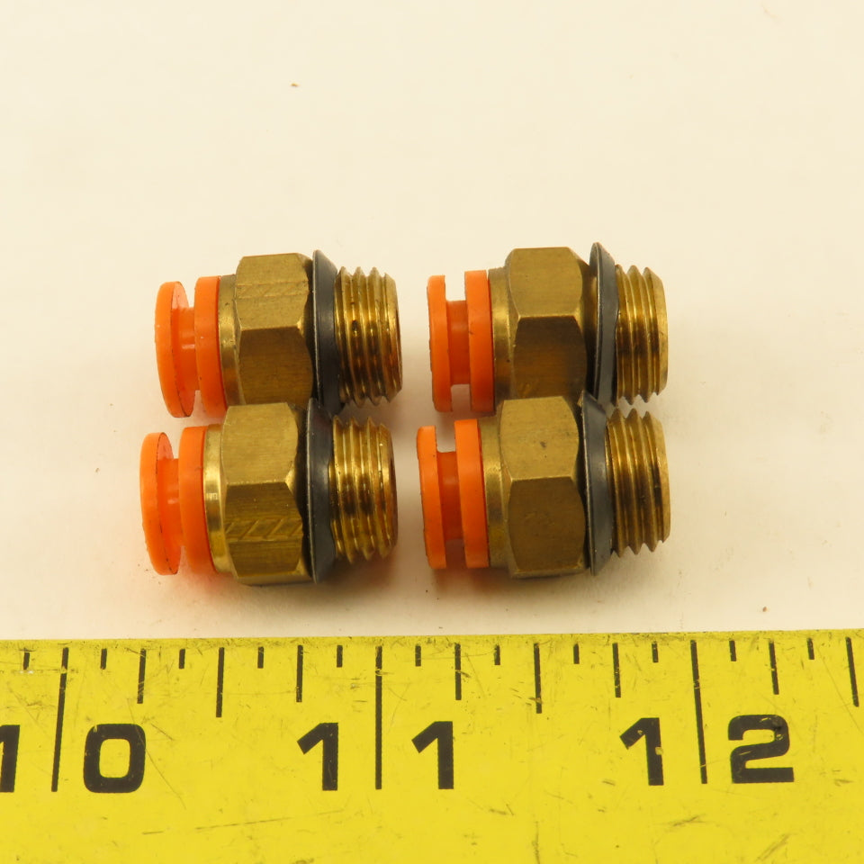SMC 1/4" NPT x 1/4" Push To Connect Brass Straight Fitting Lot Of 4