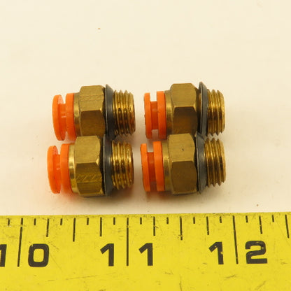 SMC 1/4" NPT x 1/4" Push To Connect Brass Straight Fitting Lot Of 4